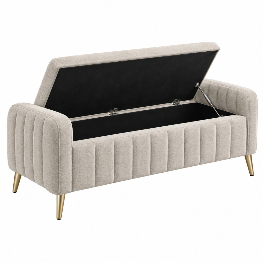 Banc coffre 130 x 45 x 65 cm tissu beige rangement capitonné contemporain