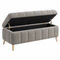 Banc coffre 120 cm en tissu bouclé gris avec rangement style contemporain