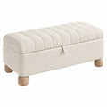 Banquette coffre 100 cm en tissu bouclette écru avec pieds en bois style contemporain