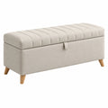Banc de rangement 100 x 40 x 45 cm en tissu beige avec assise capitonnée style scandinave