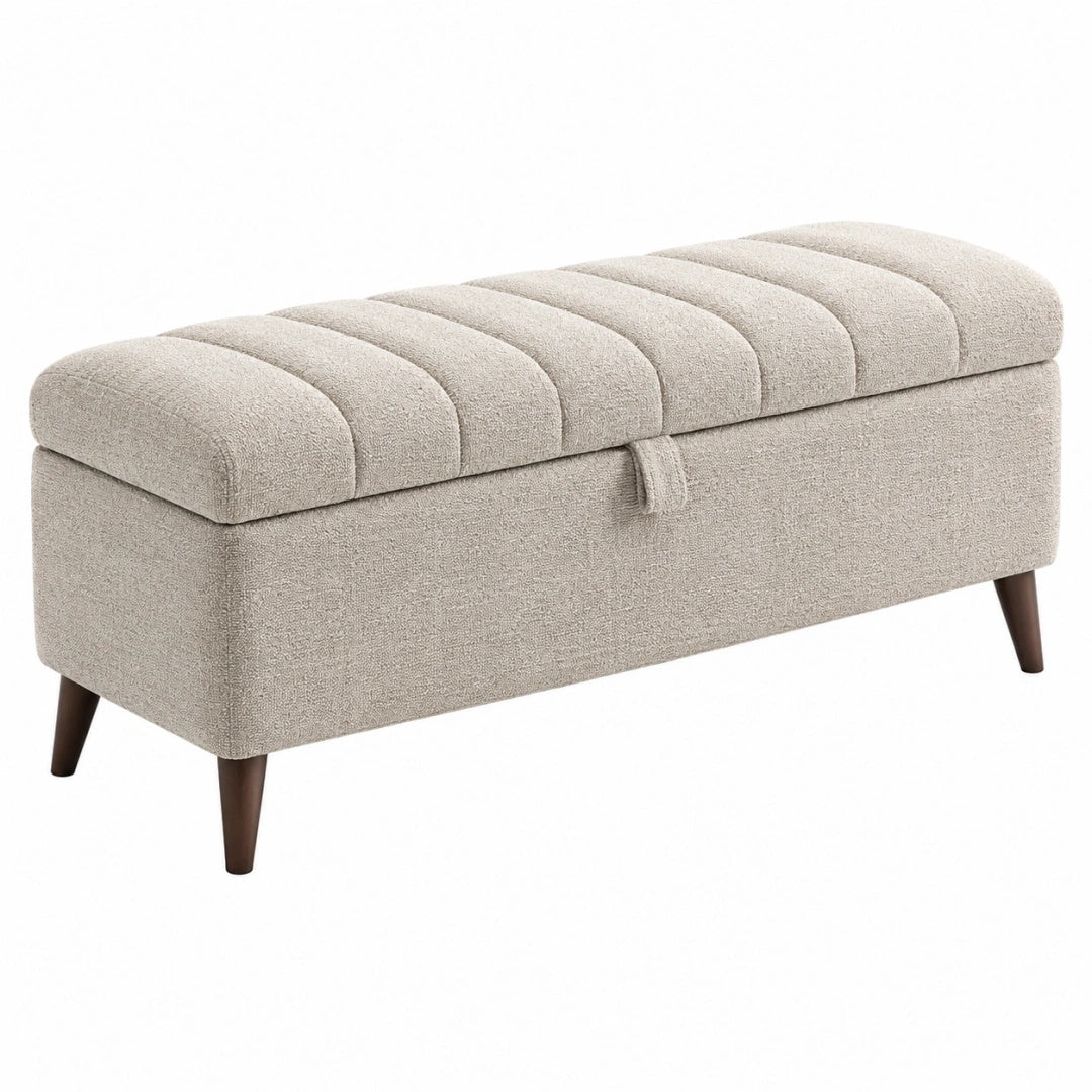 Banc coffre 110 x 45 x 48 cm en tissu bouclette beige style contemporain
