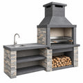 Barbecue de jardin 200 x 70 x 230 cm en pierre grise avec évier et rangement à bois