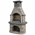 Barbecue de jardin 140 x 90 x 230 cm en pierre gris beige avec grilles style rustique