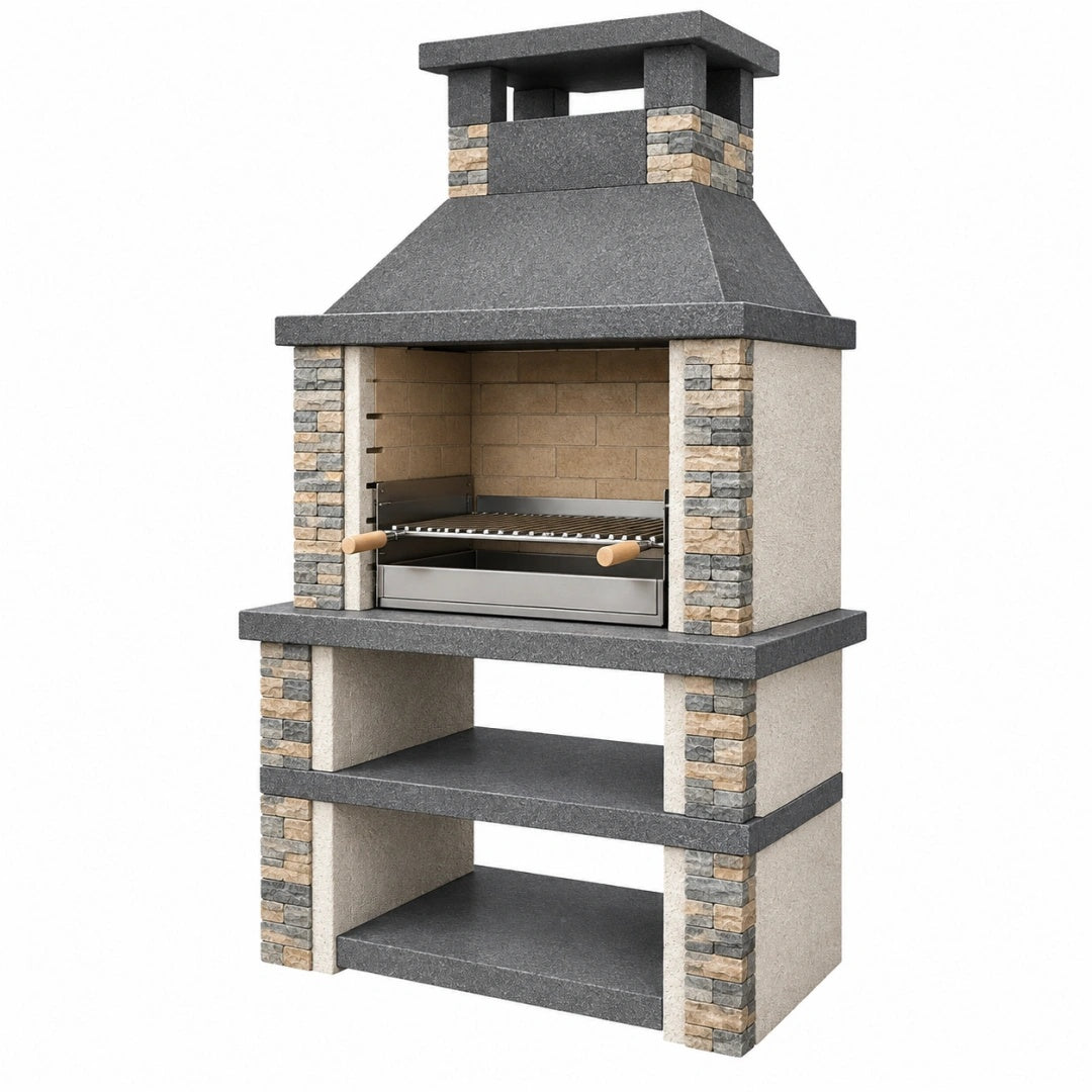 Barbecue de jardin 120 x 70 x 220 cm en pierre gris anthracite avec grille réglable