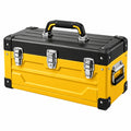 Coffre à outils 50 x 25 x 25 cm en acier jaune et noir avec poignées de transport