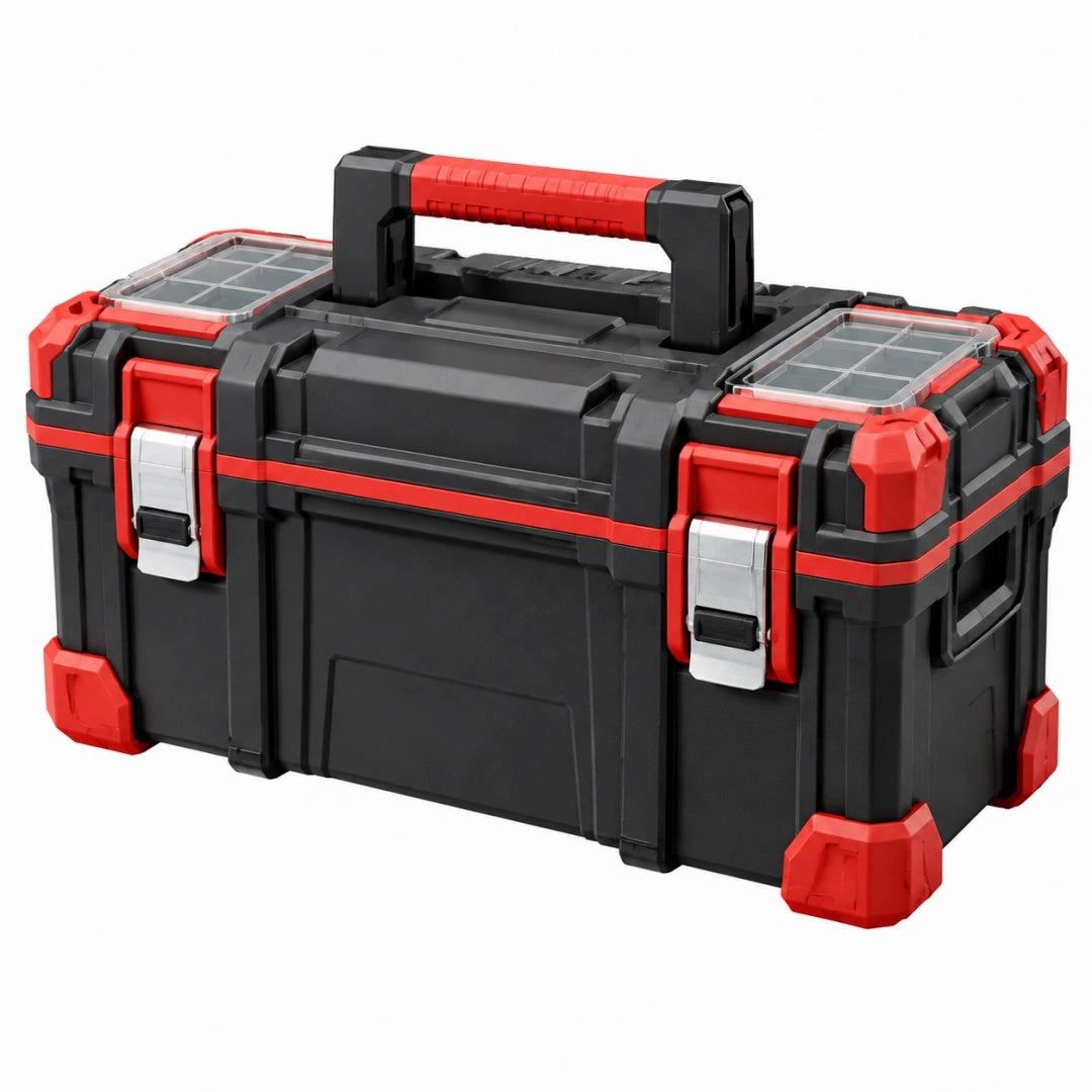 Boîte à outils 48 cm en plastique noir et rouge avec organisateurs et poignée de transport
