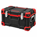 Coffre de rangement pour outils 58 x 32 x 30 cm en plastique noir rouge avec fermetures métalliques