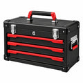 Coffre à outils 60 x 30 x 35 cm en acier noir et rouge à 3 tiroirs verrouillable