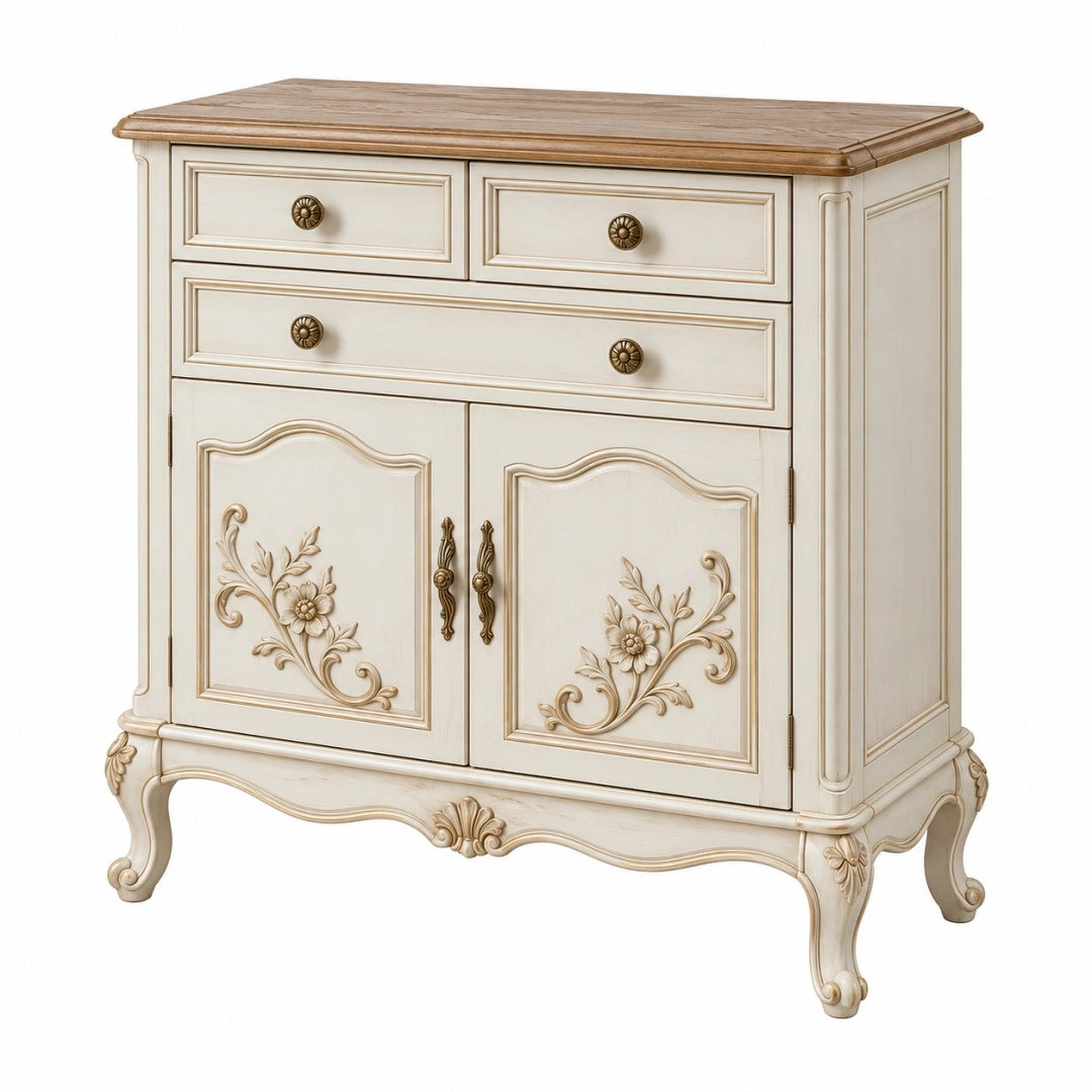Buffet 120 x 45 x 95 cm en bois crème et brun style classique avec rangements