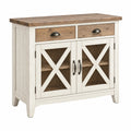 Buffet de rangement 100 x 40 x 90 cm en bois blanc et marron style rustique avec 2 tiroirs et 2 portes