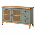 Buffet 120 x 40 x 80 cm vert sauge en bois et cannage avec 3 tiroirs style naturel