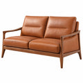 Canapé 2 places 136 cm aspect cuir cognac style scandinave