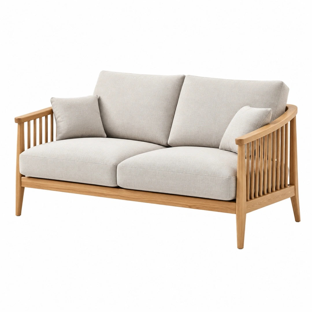 Canapé 2 places 150 x 80 x 82 cm en bois et tissu beige style scandinave