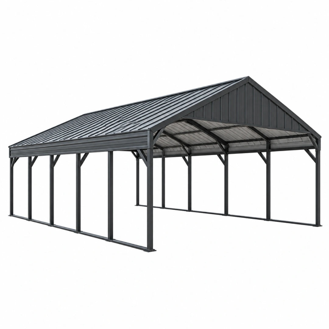 Abri voiture 600 x 300 x 300 cm en acier anthracite avec toit à pignon pour extérieur