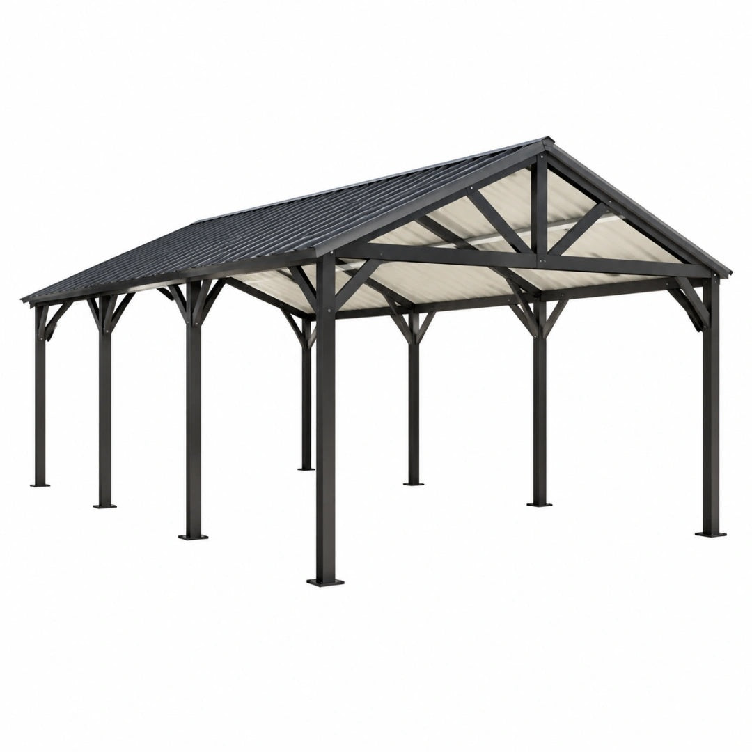 Abri voiture 600 x 300 x 270 cm en acier noir avec toit en polycarbonate