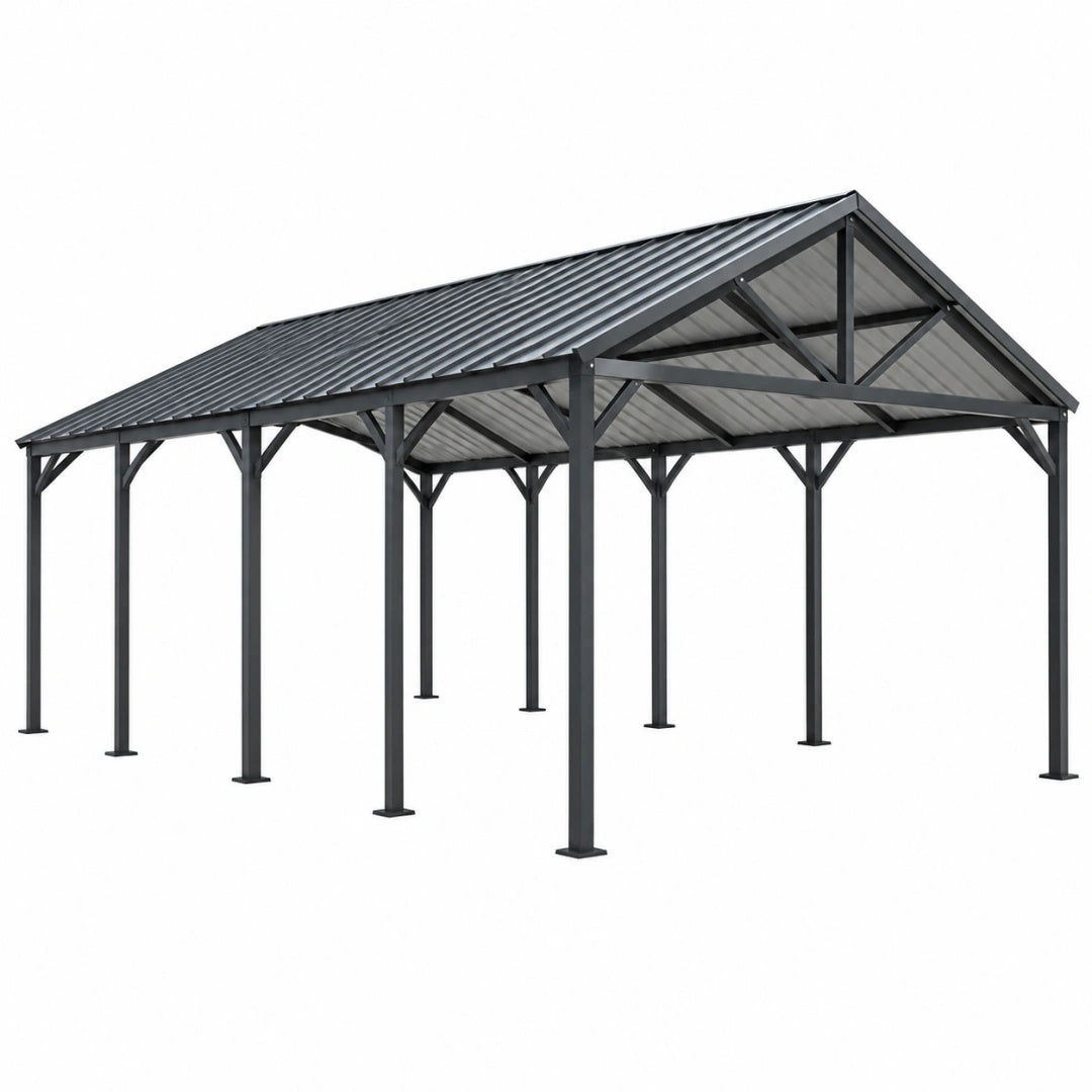 Abri voiture 600 x 300 x 270 cm en acier gris anthracite à toit à deux pans