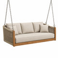 Canapé balançoire 180 x 80 x 75 cm en bois et corde beige pour extérieur couvert