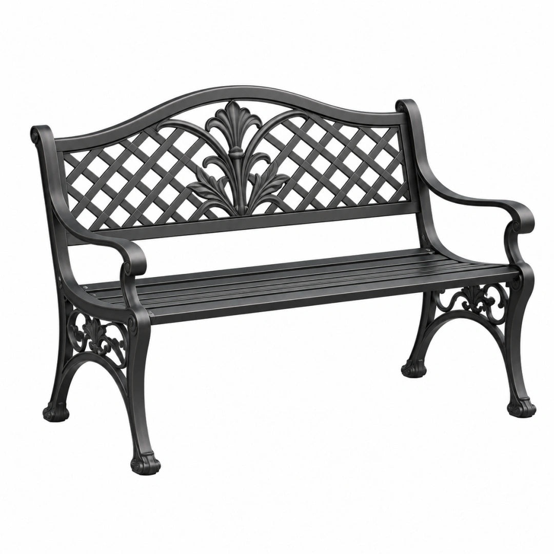 Banc de jardin 127 x 61 x 87 cm en métal noir style classique